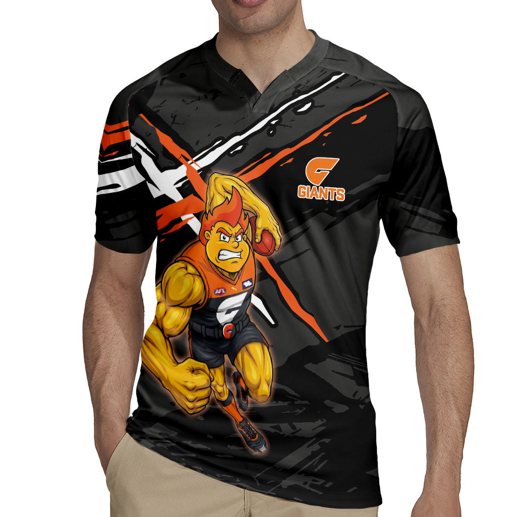 Greater Western Sydney Giants Rugby Jersey Orange Muscular Mascot Graphic - Abstract Paint Splatter Art