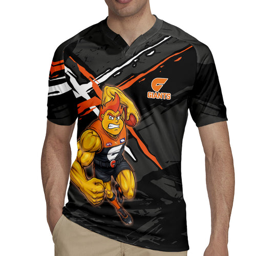 Greater Western Sydney Giants Rugby Jersey Orange Muscular Mascot Graphic - Abstract Paint Splatter Art