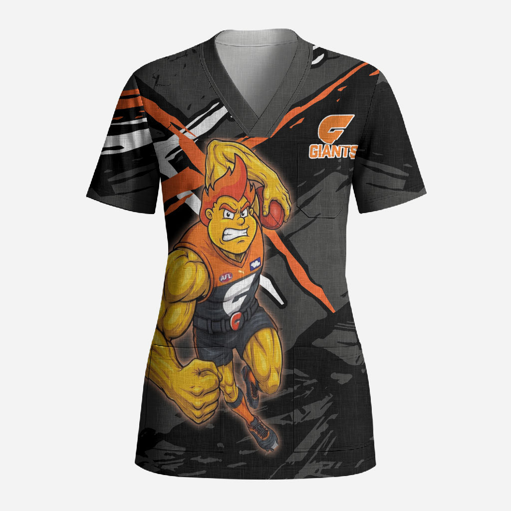 Greater Western Sydney Giants Scrub Top Orange Muscular Mascot Graphic - Abstract Paint Splatter Art