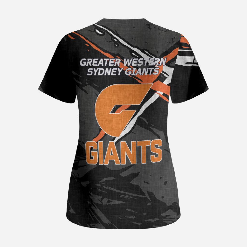 Greater Western Sydney Giants Scrub Top Orange Muscular Mascot Graphic - Abstract Paint Splatter Art