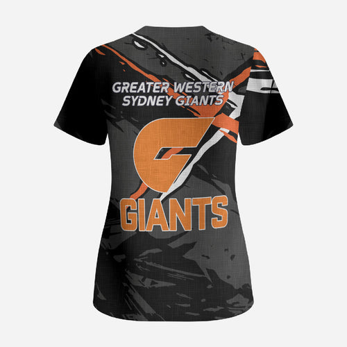 Greater Western Sydney Giants Scrub Top Orange Muscular Mascot Graphic - Abstract Paint Splatter Art