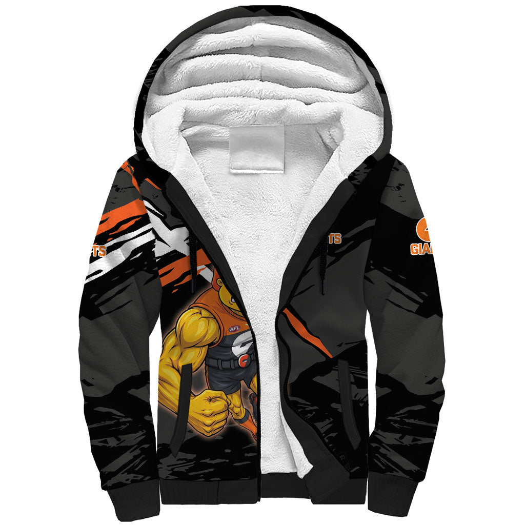 Greater Western Sydney Giants Sherpa Hoodie Orange Muscular Mascot Graphic - Abstract Paint Splatter Art