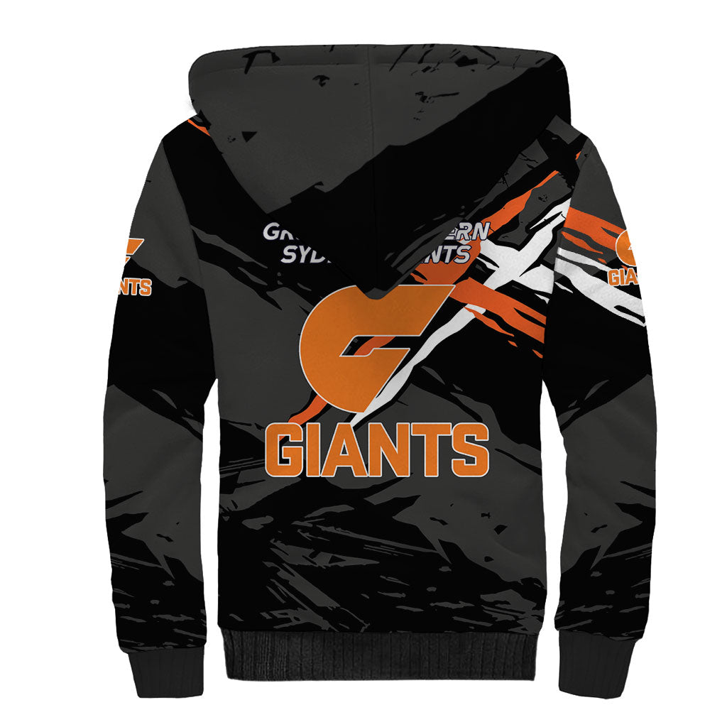 Greater Western Sydney Giants Sherpa Hoodie Orange Muscular Mascot Graphic - Abstract Paint Splatter Art