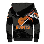 Greater Western Sydney Giants Sherpa Hoodie Orange Muscular Mascot Graphic - Abstract Paint Splatter Art