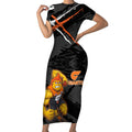 Greater Western Sydney Giants Short Sleeve Bodycon Dress Orange Muscular Mascot Graphic - Abstract Paint Splatter Art