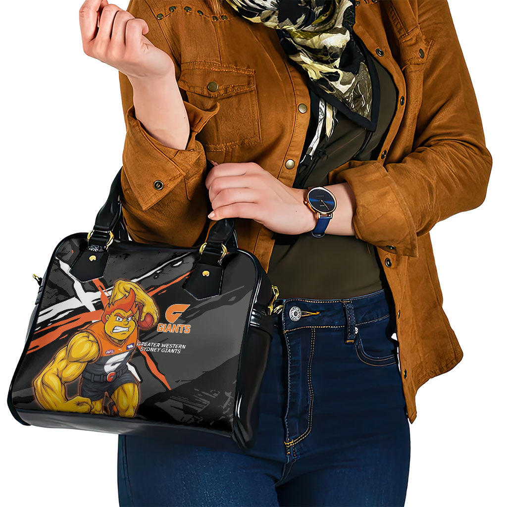 Greater Western Sydney Giants Shoulder Handbag Orange Muscular Mascot Graphic - Abstract Paint Splatter Art