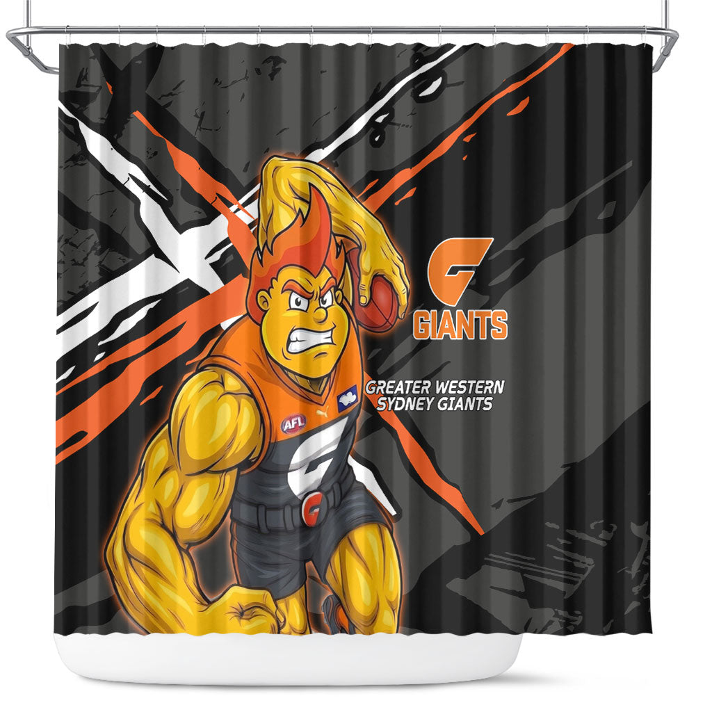 Greater Western Sydney Giants Shower Curtain Orange Muscular Mascot Graphic - Abstract Paint Splatter Art