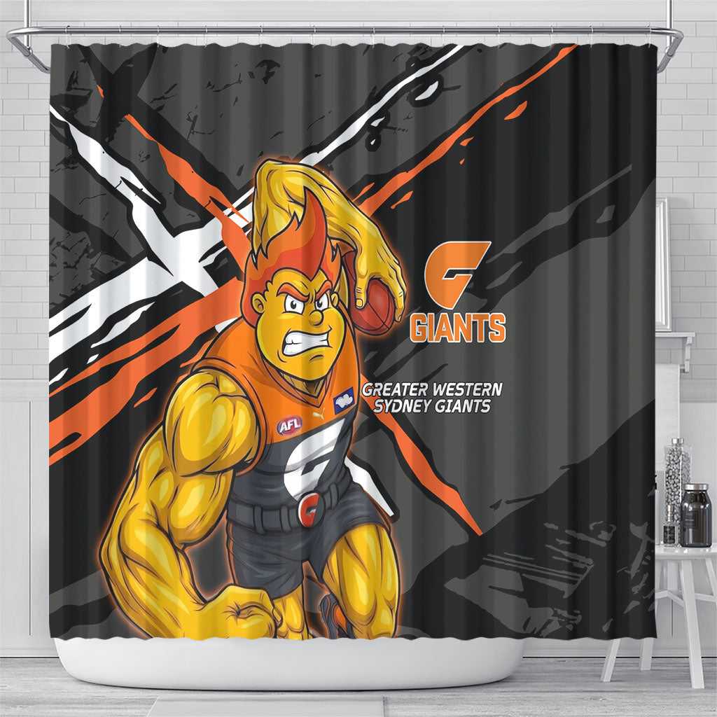 Greater Western Sydney Giants Shower Curtain Orange Muscular Mascot Graphic - Abstract Paint Splatter Art