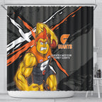 Greater Western Sydney Giants Shower Curtain Orange Muscular Mascot Graphic - Abstract Paint Splatter Art