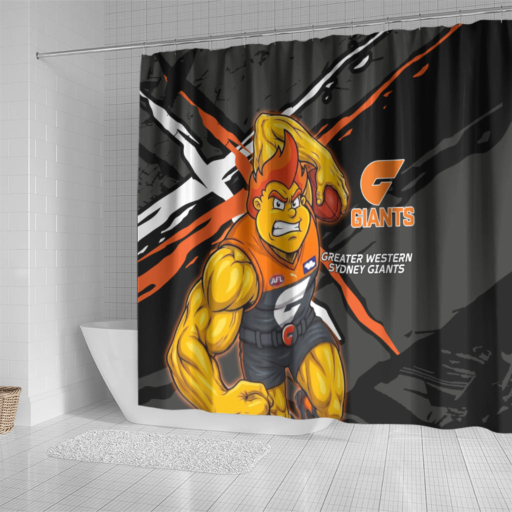Greater Western Sydney Giants Shower Curtain Orange Muscular Mascot Graphic - Abstract Paint Splatter Art