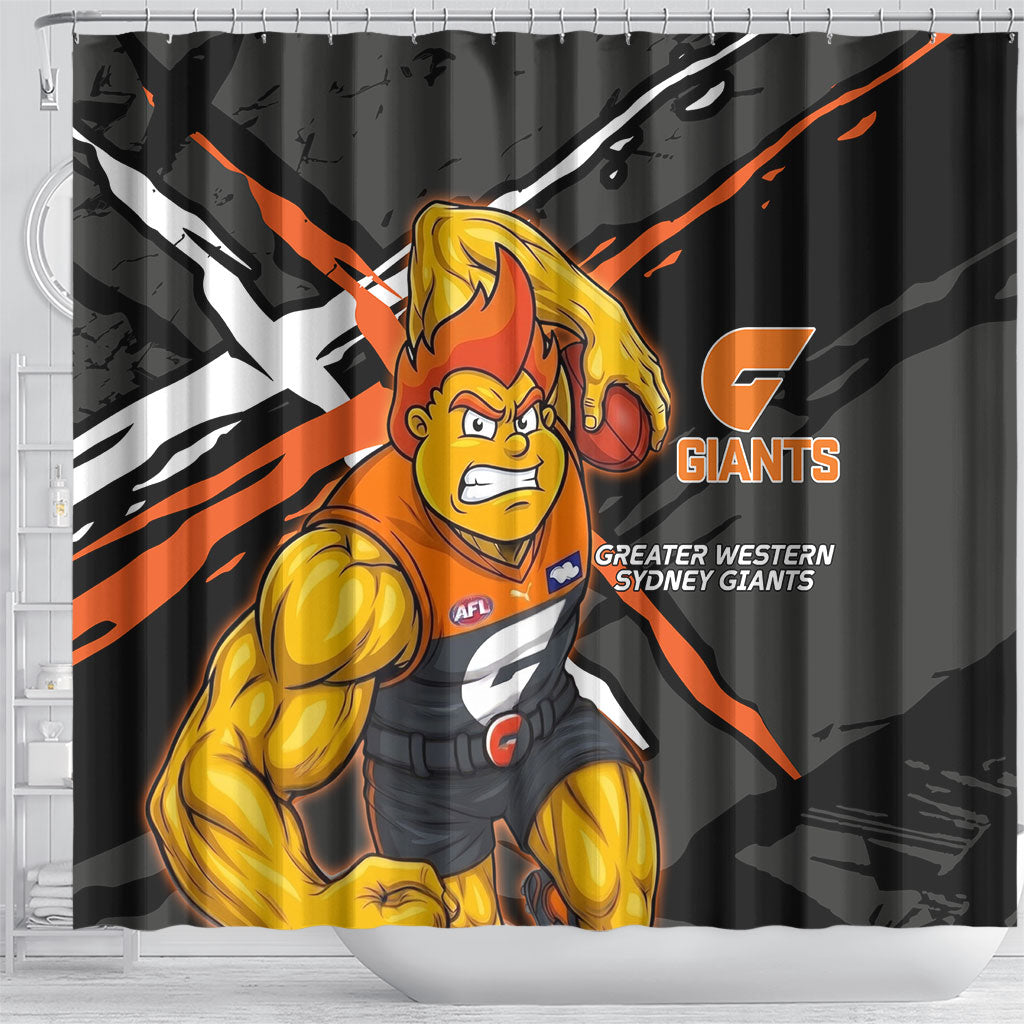 Greater Western Sydney Giants Shower Curtain Orange Muscular Mascot Graphic - Abstract Paint Splatter Art