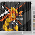 Greater Western Sydney Giants Shower Curtain Orange Muscular Mascot Graphic - Abstract Paint Splatter Art