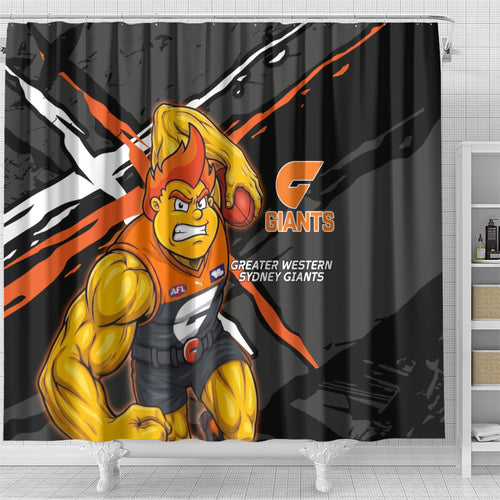 Greater Western Sydney Giants Shower Curtain Orange Muscular Mascot Graphic - Abstract Paint Splatter Art