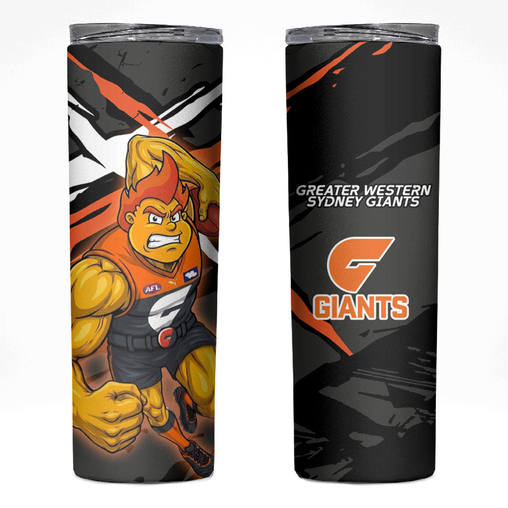 Greater Western Sydney Giants Skinny Tumbler Orange Muscular Mascot Graphic - Abstract Paint Splatter Art