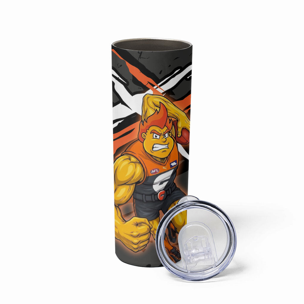 Greater Western Sydney Giants Skinny Tumbler Orange Muscular Mascot Graphic - Abstract Paint Splatter Art