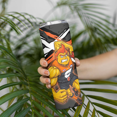 Greater Western Sydney Giants Skinny Tumbler Orange Muscular Mascot Graphic - Abstract Paint Splatter Art
