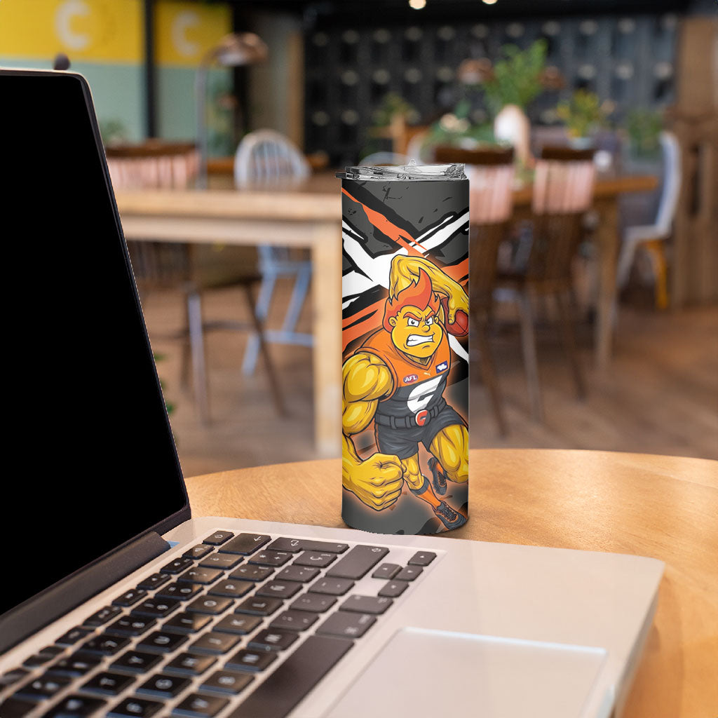 Greater Western Sydney Giants Skinny Tumbler Orange Muscular Mascot Graphic - Abstract Paint Splatter Art