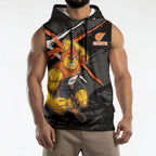 Greater Western Sydney Giants Sleeveless Hoodie Orange Muscular Mascot Graphic - Abstract Paint Splatter Art