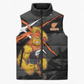 Greater Western Sydney Giants Sleeveless Puffer Jacket Orange Muscular Mascot Graphic - Abstract Paint Splatter Art