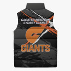 Greater Western Sydney Giants Sleeveless Puffer Jacket Orange Muscular Mascot Graphic - Abstract Paint Splatter Art