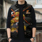 Greater Western Sydney Giants Sleeveless Puffer Jacket Orange Muscular Mascot Graphic - Abstract Paint Splatter Art
