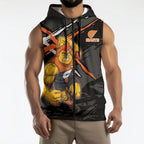 Greater Western Sydney Giants Sleeveless Zip Hoodie Orange Muscular Mascot Graphic - Abstract Paint Splatter Art
