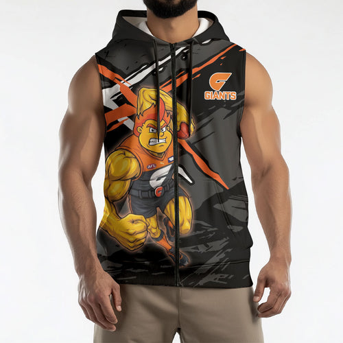 Greater Western Sydney Giants Sleeveless Zip Hoodie Orange Muscular Mascot Graphic - Abstract Paint Splatter Art