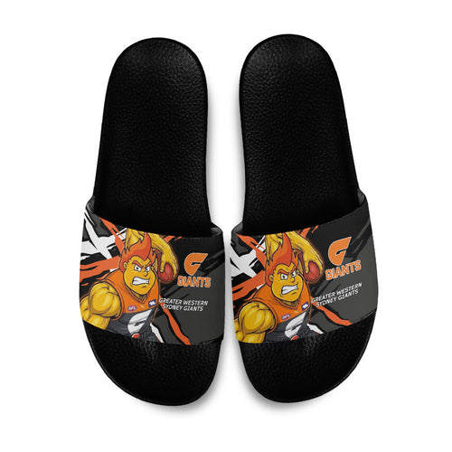 Greater Western Sydney Giants Slide Sandals Orange Muscular Mascot Graphic - Abstract Paint Splatter Art