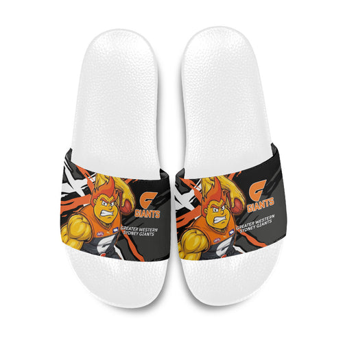 Greater Western Sydney Giants Slide Sandals Orange Muscular Mascot Graphic - Abstract Paint Splatter Art