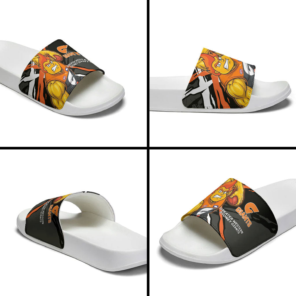 Greater Western Sydney Giants Slide Sandals Orange Muscular Mascot Graphic - Abstract Paint Splatter Art
