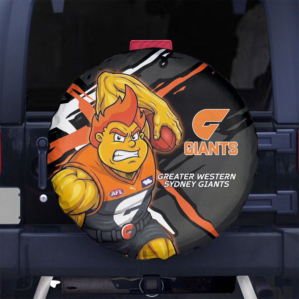 Greater Western Sydney Giants Spare Tire Cover Orange Muscular Mascot Graphic - Abstract Paint Splatter Art