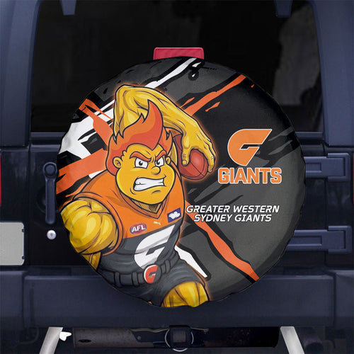 Greater Western Sydney Giants Spare Tire Cover Orange Muscular Mascot Graphic - Abstract Paint Splatter Art