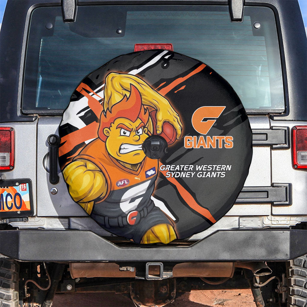 Greater Western Sydney Giants Spare Tire Cover Orange Muscular Mascot Graphic - Abstract Paint Splatter Art
