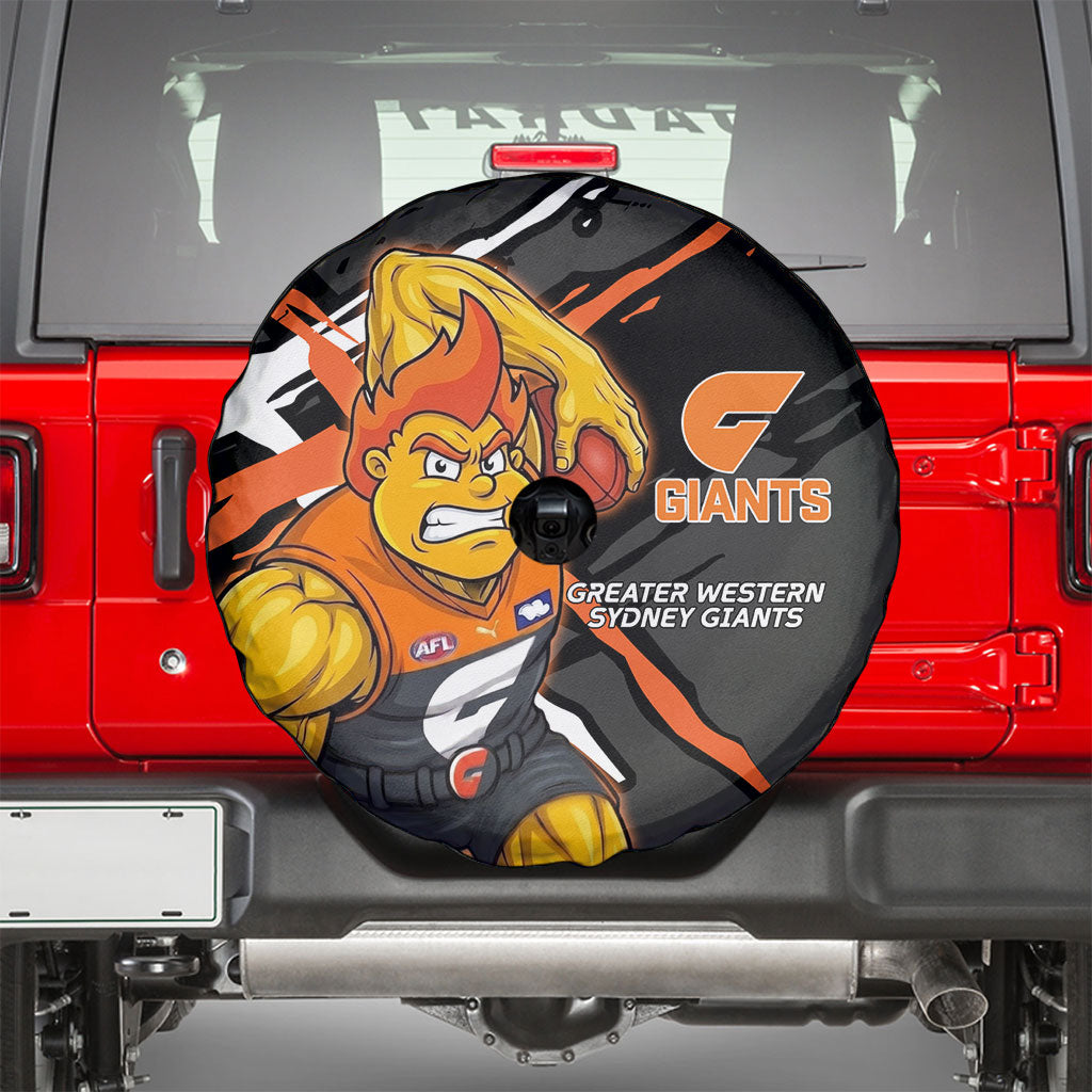 Greater Western Sydney Giants Spare Tire Cover Orange Muscular Mascot Graphic - Abstract Paint Splatter Art