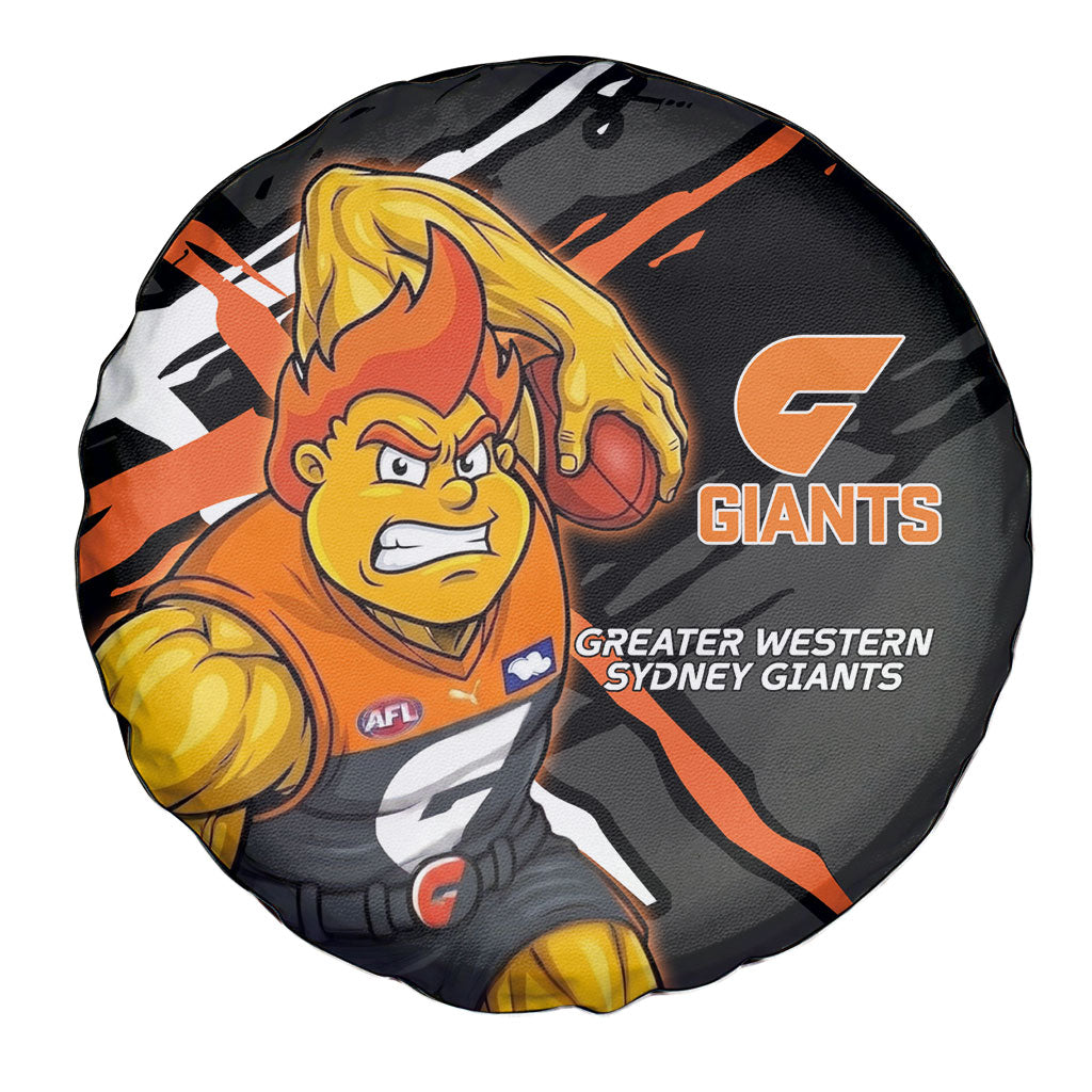 Greater Western Sydney Giants Spare Tire Cover Orange Muscular Mascot Graphic - Abstract Paint Splatter Art
