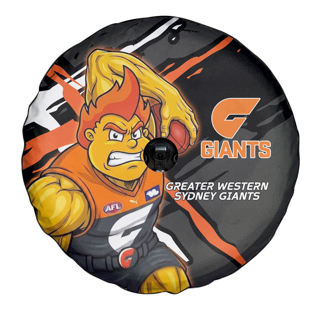 Greater Western Sydney Giants Spare Tire Cover Orange Muscular Mascot Graphic - Abstract Paint Splatter Art