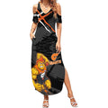 Greater Western Sydney Giants Summer Maxi Dress Orange Muscular Mascot Graphic - Abstract Paint Splatter Art