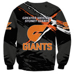 Greater Western Sydney Giants Sweatshirt Orange Muscular Mascot Graphic - Abstract Paint Splatter Art
