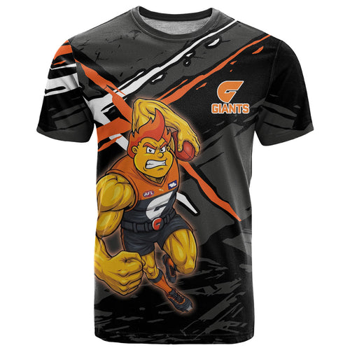 Greater Western Sydney Giants T Shirt Orange Muscular Mascot Graphic - Abstract Paint Splatter Art