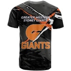 Greater Western Sydney Giants T Shirt Orange Muscular Mascot Graphic - Abstract Paint Splatter Art