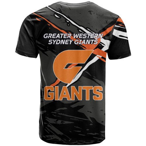 Greater Western Sydney Giants T Shirt Orange Muscular Mascot Graphic - Abstract Paint Splatter Art