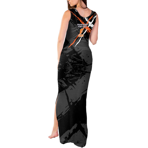 Greater Western Sydney Giants Tank Maxi Dress Orange Muscular Mascot Graphic - Abstract Paint Splatter Art