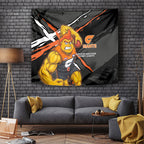 Greater Western Sydney Giants Tapestry Orange Muscular Mascot Graphic - Abstract Paint Splatter Art