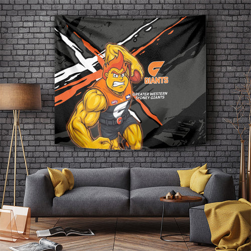 Greater Western Sydney Giants Tapestry Orange Muscular Mascot Graphic - Abstract Paint Splatter Art