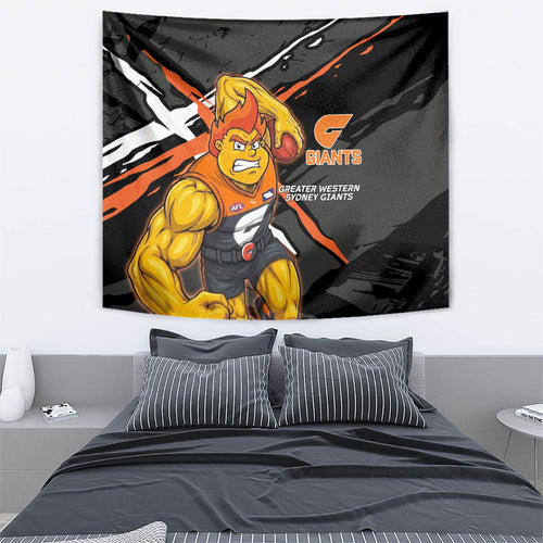 Greater Western Sydney Giants Tapestry Orange Muscular Mascot Graphic - Abstract Paint Splatter Art