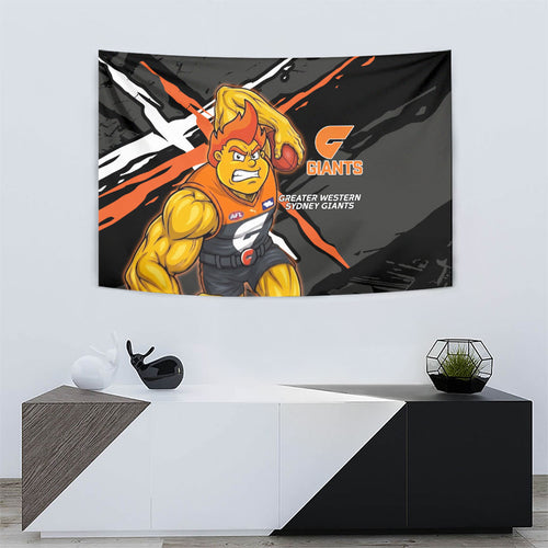 Greater Western Sydney Giants Tapestry Orange Muscular Mascot Graphic - Abstract Paint Splatter Art