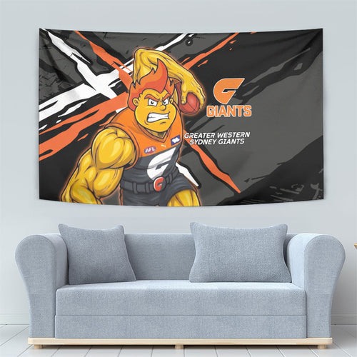 Greater Western Sydney Giants Tapestry Orange Muscular Mascot Graphic - Abstract Paint Splatter Art