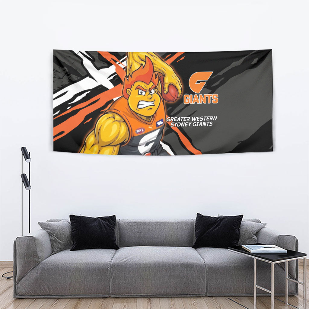 Greater Western Sydney Giants Tapestry Orange Muscular Mascot Graphic - Abstract Paint Splatter Art