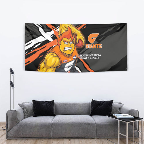 Greater Western Sydney Giants Tapestry Orange Muscular Mascot Graphic - Abstract Paint Splatter Art