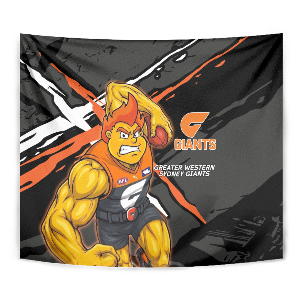 Greater Western Sydney Giants Tapestry Orange Muscular Mascot Graphic - Abstract Paint Splatter Art